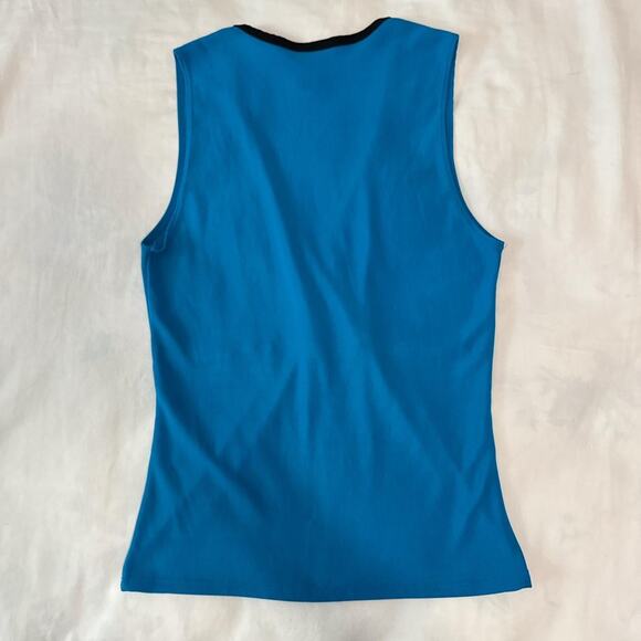 y2k blue wrap v neck contrast trim sleeveless top - Picture 4 of 6